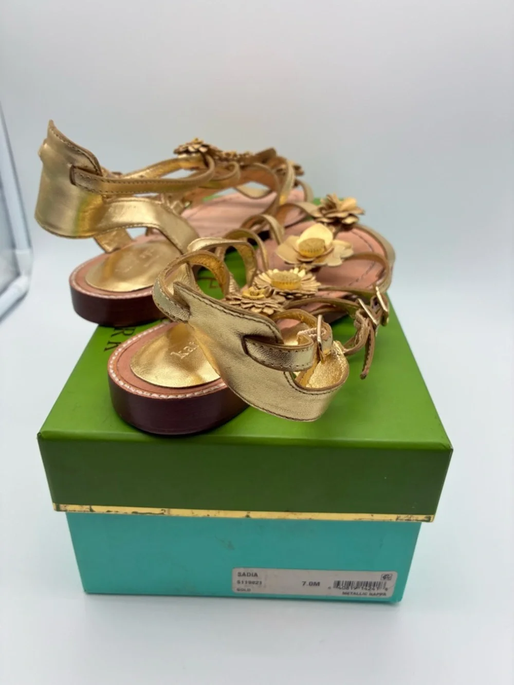 NWB Kate spade gold with flower sandals